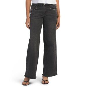 MADDEN GIRL Black Studded Loose Fit Jeans